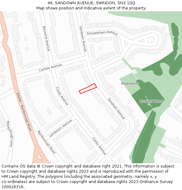 46, SANDOWN AVENUE, SWINDON, SN3 1QQ: Location map and indicative extent of plot