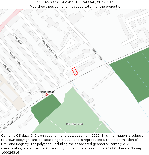 46, SANDRINGHAM AVENUE, WIRRAL, CH47 3BZ: Location map and indicative extent of plot