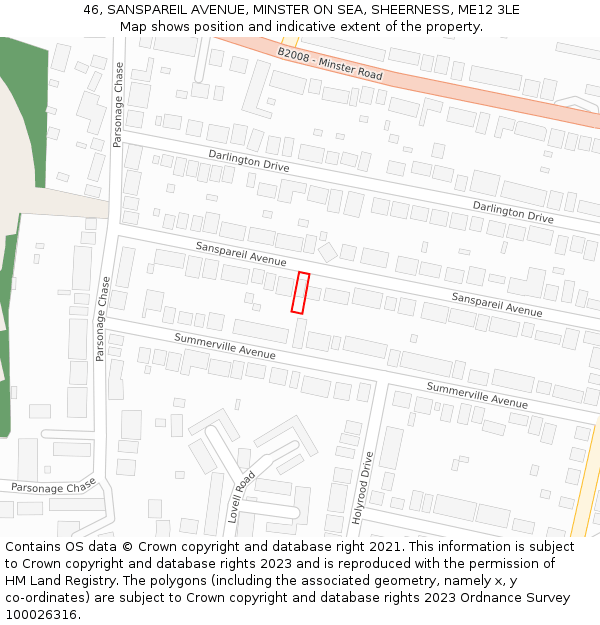46, SANSPAREIL AVENUE, MINSTER ON SEA, SHEERNESS, ME12 3LE: Location map and indicative extent of plot