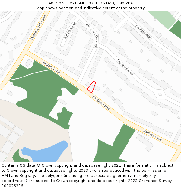46, SANTERS LANE, POTTERS BAR, EN6 2BX: Location map and indicative extent of plot