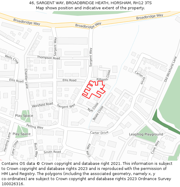 46, SARGENT WAY, BROADBRIDGE HEATH, HORSHAM, RH12 3TS: Location map and indicative extent of plot