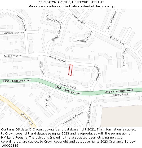 46, SEATON AVENUE, HEREFORD, HR1 1NR: Location map and indicative extent of plot