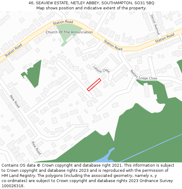 46, SEAVIEW ESTATE, NETLEY ABBEY, SOUTHAMPTON, SO31 5BQ: Location map and indicative extent of plot