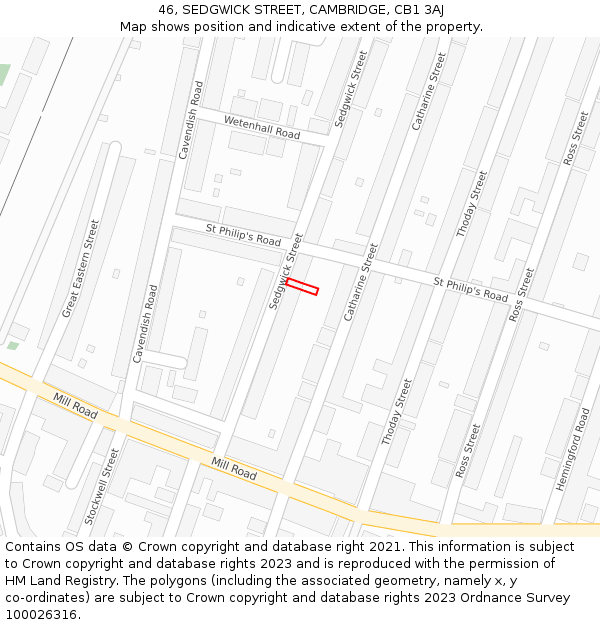 46, SEDGWICK STREET, CAMBRIDGE, CB1 3AJ: Location map and indicative extent of plot