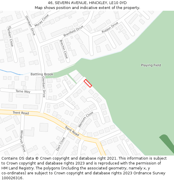 46, SEVERN AVENUE, HINCKLEY, LE10 0YD: Location map and indicative extent of plot