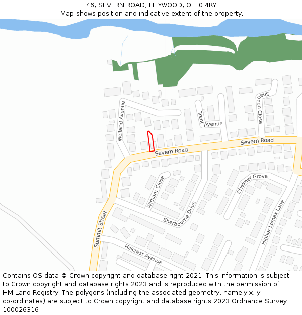 46, SEVERN ROAD, HEYWOOD, OL10 4RY: Location map and indicative extent of plot