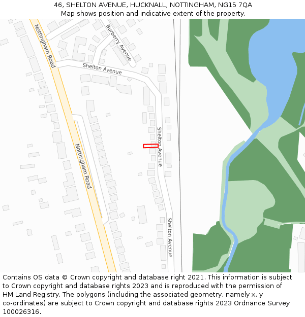 46, SHELTON AVENUE, HUCKNALL, NOTTINGHAM, NG15 7QA: Location map and indicative extent of plot