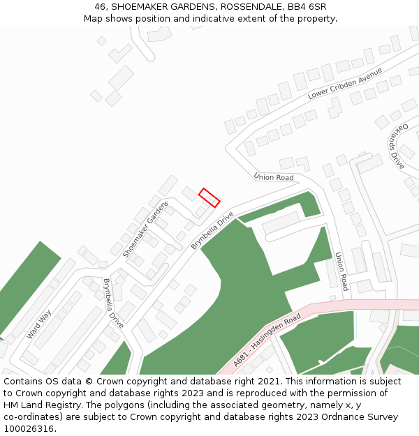 46, SHOEMAKER GARDENS, ROSSENDALE, BB4 6SR: Location map and indicative extent of plot