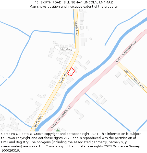 46, SKIRTH ROAD, BILLINGHAY, LINCOLN, LN4 4AZ: Location map and indicative extent of plot