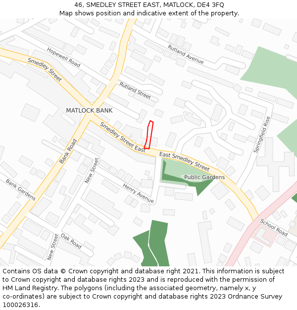 46, SMEDLEY STREET EAST, MATLOCK, DE4 3FQ: Location map and indicative extent of plot