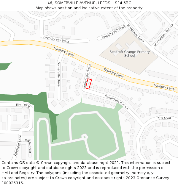 46, SOMERVILLE AVENUE, LEEDS, LS14 6BG: Location map and indicative extent of plot