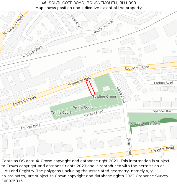 46, SOUTHCOTE ROAD, BOURNEMOUTH, BH1 3SR: Location map and indicative extent of plot