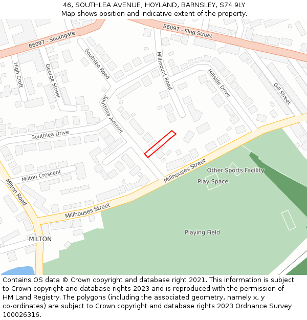 46, SOUTHLEA AVENUE, HOYLAND, BARNSLEY, S74 9LY: Location map and indicative extent of plot
