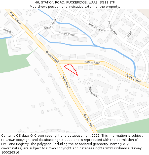 46, STATION ROAD, PUCKERIDGE, WARE, SG11 1TF: Location map and indicative extent of plot