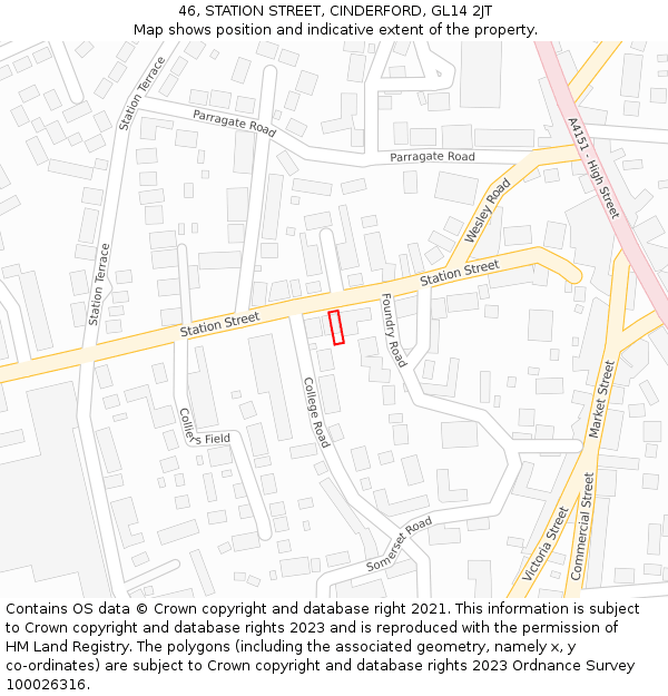 46, STATION STREET, CINDERFORD, GL14 2JT: Location map and indicative extent of plot