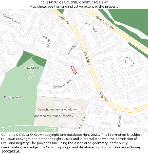 46, STAVANGER CLOSE, CORBY, NN18 9HT: Location map and indicative extent of plot