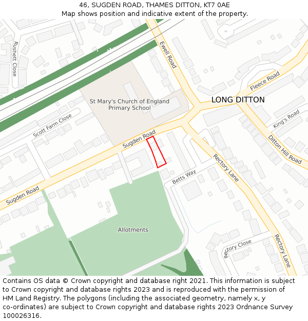 46, SUGDEN ROAD, THAMES DITTON, KT7 0AE: Location map and indicative extent of plot