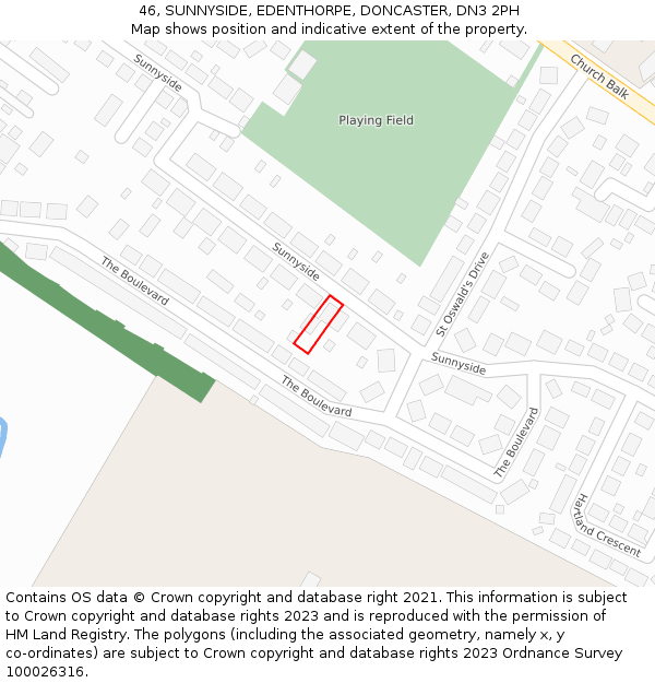 46, SUNNYSIDE, EDENTHORPE, DONCASTER, DN3 2PH: Location map and indicative extent of plot