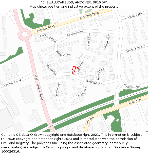 46, SWALLOWFIELDS, ANDOVER, SP10 5PN: Location map and indicative extent of plot