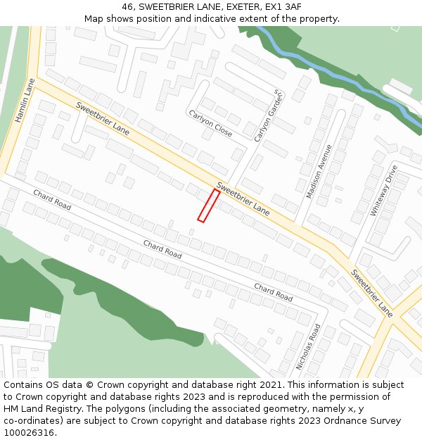 46, SWEETBRIER LANE, EXETER, EX1 3AF: Location map and indicative extent of plot