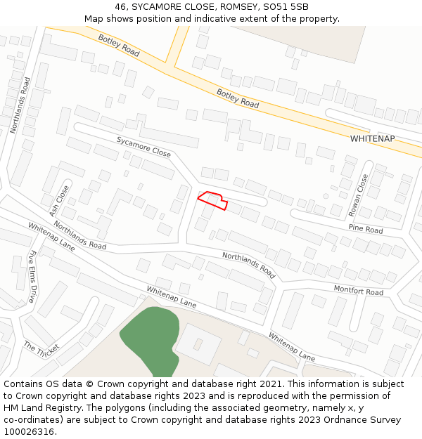 46, SYCAMORE CLOSE, ROMSEY, SO51 5SB: Location map and indicative extent of plot
