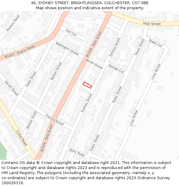 46, SYDNEY STREET, BRIGHTLINGSEA, COLCHESTER, CO7 0BE: Location map and indicative extent of plot