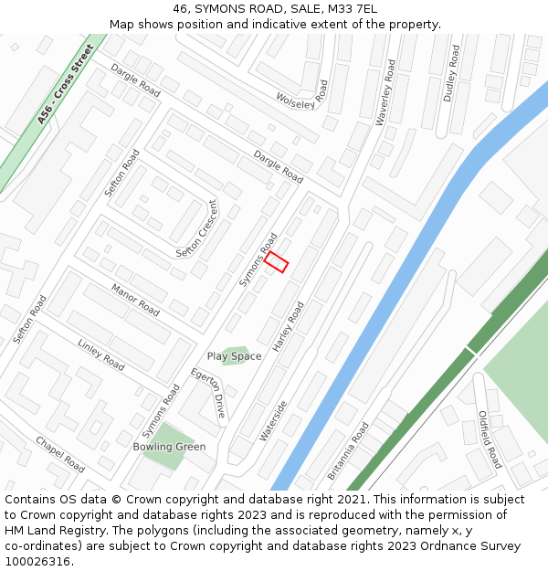 46, SYMONS ROAD, SALE, M33 7EL: Location map and indicative extent of plot