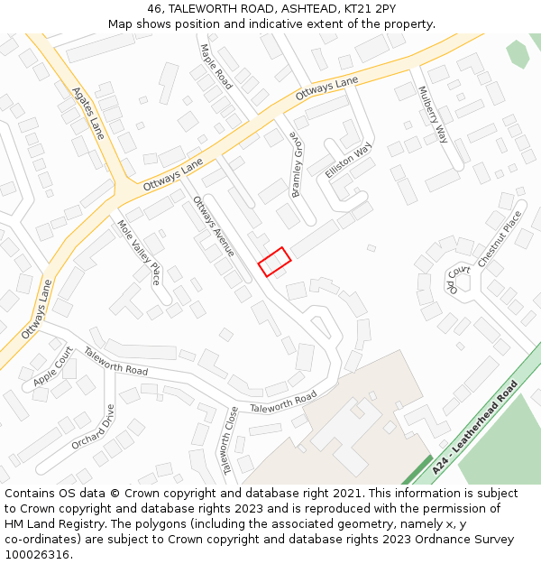 46, TALEWORTH ROAD, ASHTEAD, KT21 2PY: Location map and indicative extent of plot