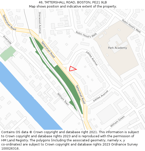 46, TATTERSHALL ROAD, BOSTON, PE21 9LB: Location map and indicative extent of plot