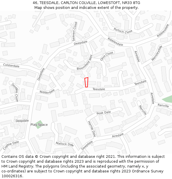 46, TEESDALE, CARLTON COLVILLE, LOWESTOFT, NR33 8TG: Location map and indicative extent of plot