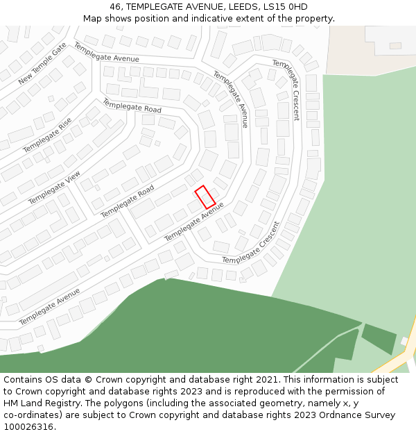 46, TEMPLEGATE AVENUE, LEEDS, LS15 0HD: Location map and indicative extent of plot