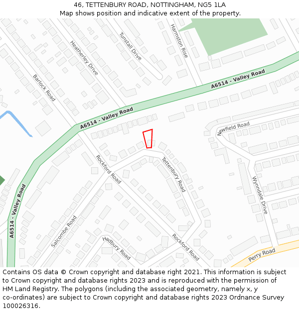 46, TETTENBURY ROAD, NOTTINGHAM, NG5 1LA: Location map and indicative extent of plot