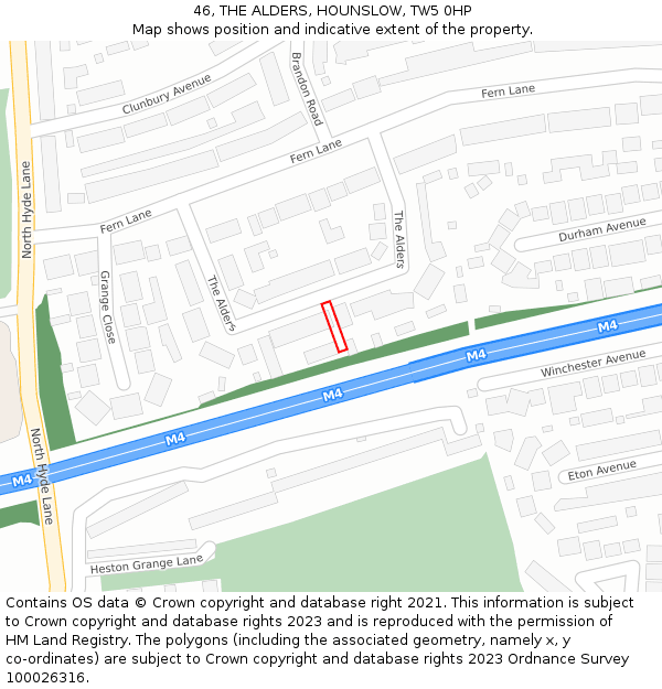 46, THE ALDERS, HOUNSLOW, TW5 0HP: Location map and indicative extent of plot