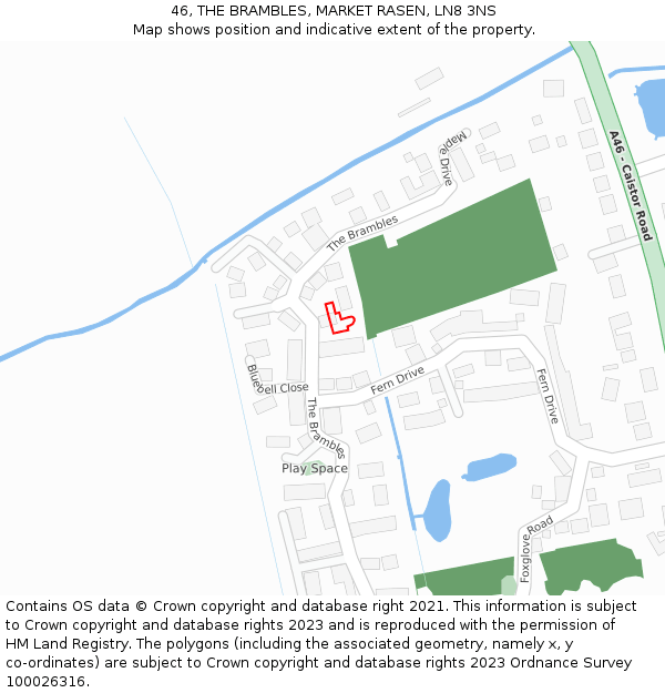 46, THE BRAMBLES, MARKET RASEN, LN8 3NS: Location map and indicative extent of plot