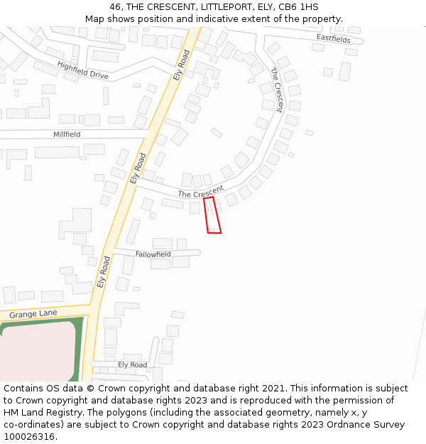 46, THE CRESCENT, LITTLEPORT, ELY, CB6 1HS: Location map and indicative extent of plot
