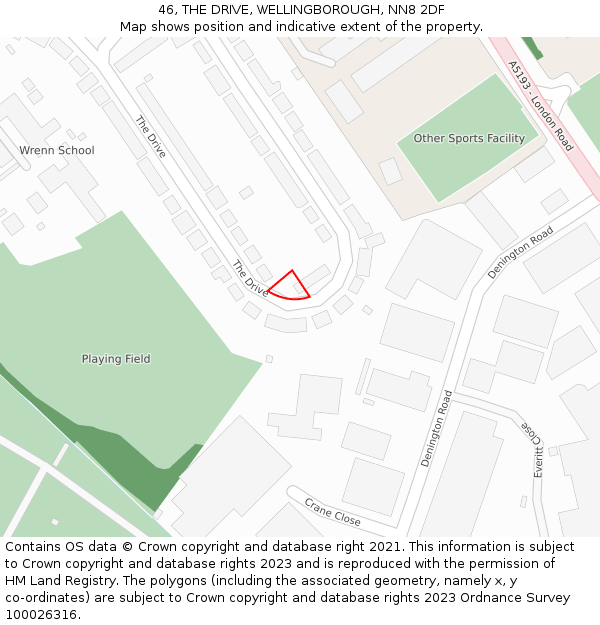 46, THE DRIVE, WELLINGBOROUGH, NN8 2DF: Location map and indicative extent of plot