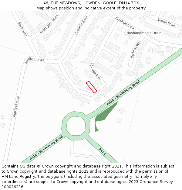 46, THE MEADOWS, HOWDEN, GOOLE, DN14 7DX: Location map and indicative extent of plot