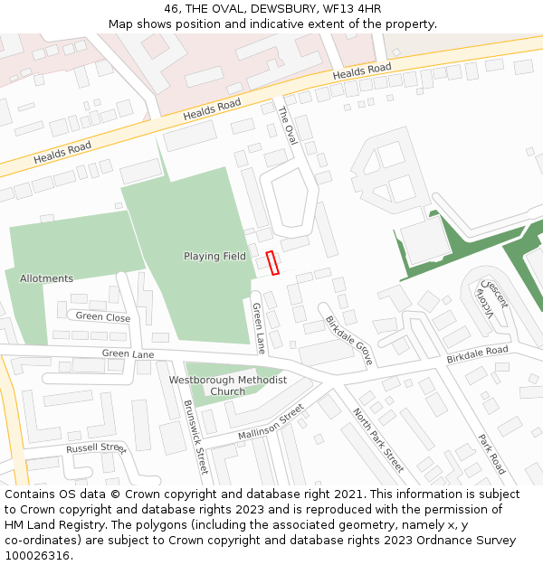46, THE OVAL, DEWSBURY, WF13 4HR: Location map and indicative extent of plot