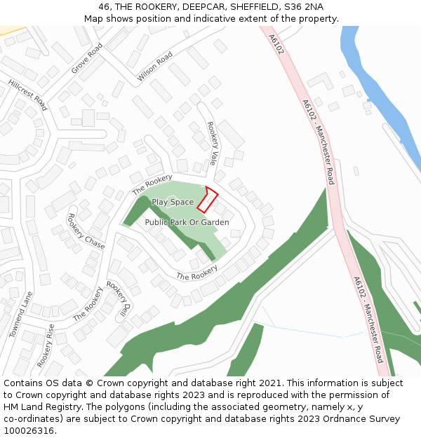 46, THE ROOKERY, DEEPCAR, SHEFFIELD, S36 2NA: Location map and indicative extent of plot