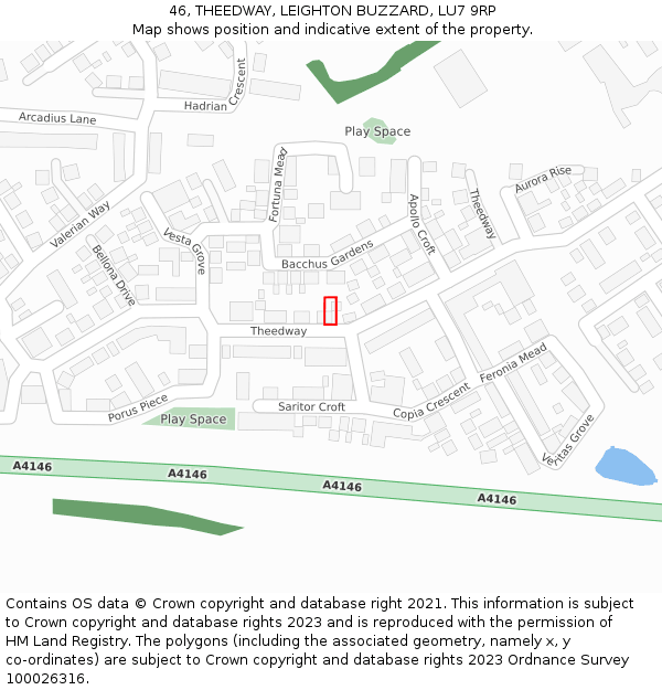 46, THEEDWAY, LEIGHTON BUZZARD, LU7 9RP: Location map and indicative extent of plot