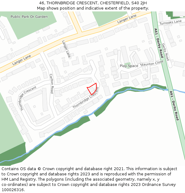 46, THORNBRIDGE CRESCENT, CHESTERFIELD, S40 2JH: Location map and indicative extent of plot