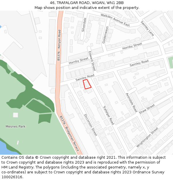 46, TRAFALGAR ROAD, WIGAN, WN1 2BB: Location map and indicative extent of plot