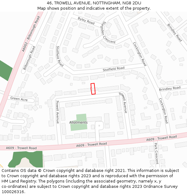 46, TROWELL AVENUE, NOTTINGHAM, NG8 2DU: Location map and indicative extent of plot