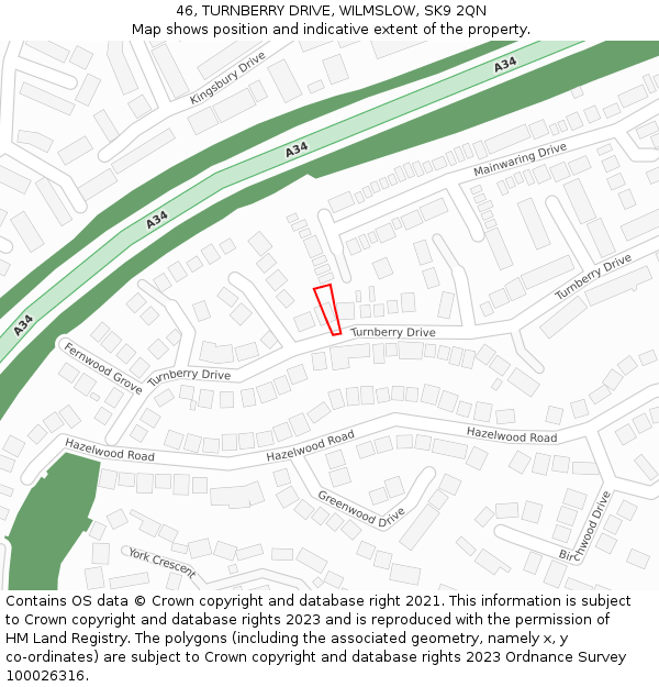 46, TURNBERRY DRIVE, WILMSLOW, SK9 2QN: Location map and indicative extent of plot