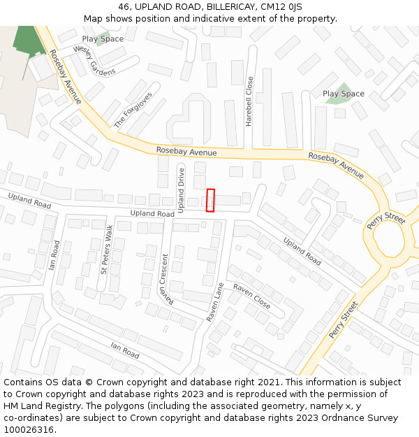 46, UPLAND ROAD, BILLERICAY, CM12 0JS: Location map and indicative extent of plot