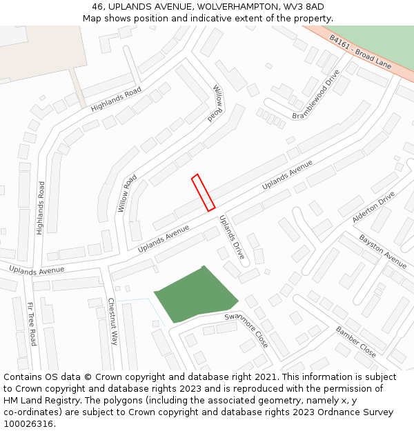 46, UPLANDS AVENUE, WOLVERHAMPTON, WV3 8AD: Location map and indicative extent of plot