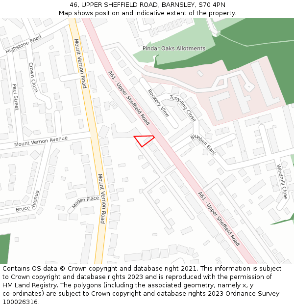 46, UPPER SHEFFIELD ROAD, BARNSLEY, S70 4PN: Location map and indicative extent of plot
