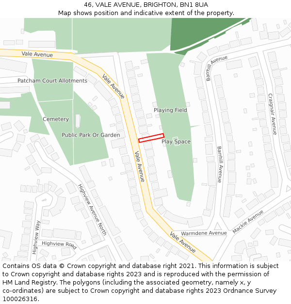 46, VALE AVENUE, BRIGHTON, BN1 8UA: Location map and indicative extent of plot