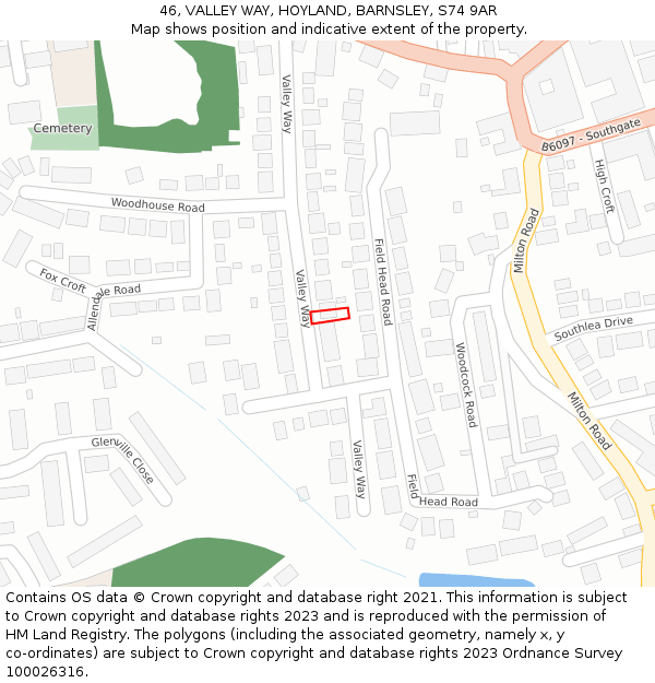 46, VALLEY WAY, HOYLAND, BARNSLEY, S74 9AR: Location map and indicative extent of plot