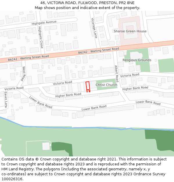 46, VICTORIA ROAD, FULWOOD, PRESTON, PR2 8NE: Location map and indicative extent of plot